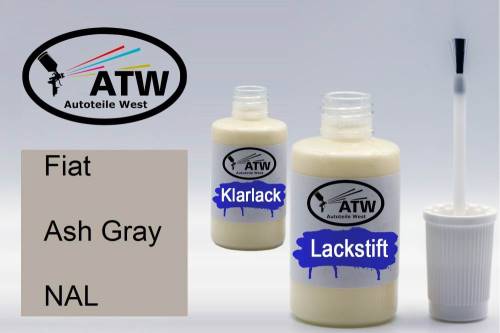 Fiat, Ash Gray, NAL: 20ml Lackstift + 20ml Klarlack - Set, von ATW Autoteile West.